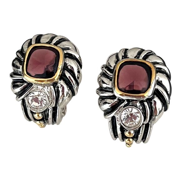 New Designer Earrings Antiqued Silver Tone Purple Stones Gold Tone Accent HSN 4C - Picture 3 of 4
